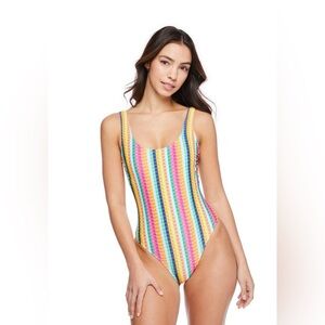 No Boundaries High Leg One Piece Swimsuit XS Rainbow Stripes Geometric Brand New